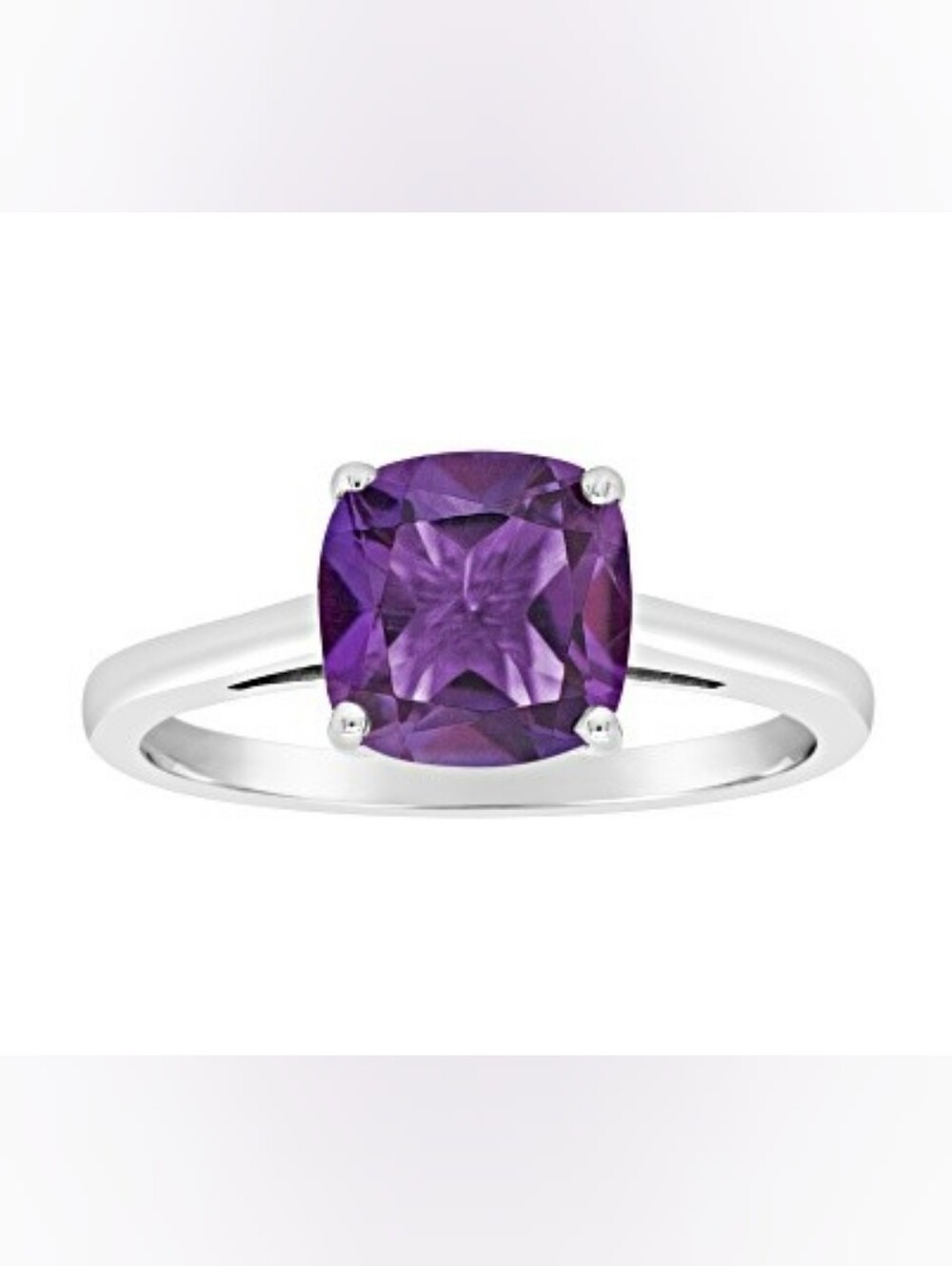 Genuine 2 Carat Amethyst Ring Sterling Silver Rhodium Size 7!